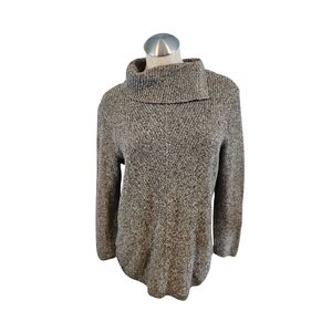 Talbots Size LP Black Gray Sweater Assymetrical Cowlneck